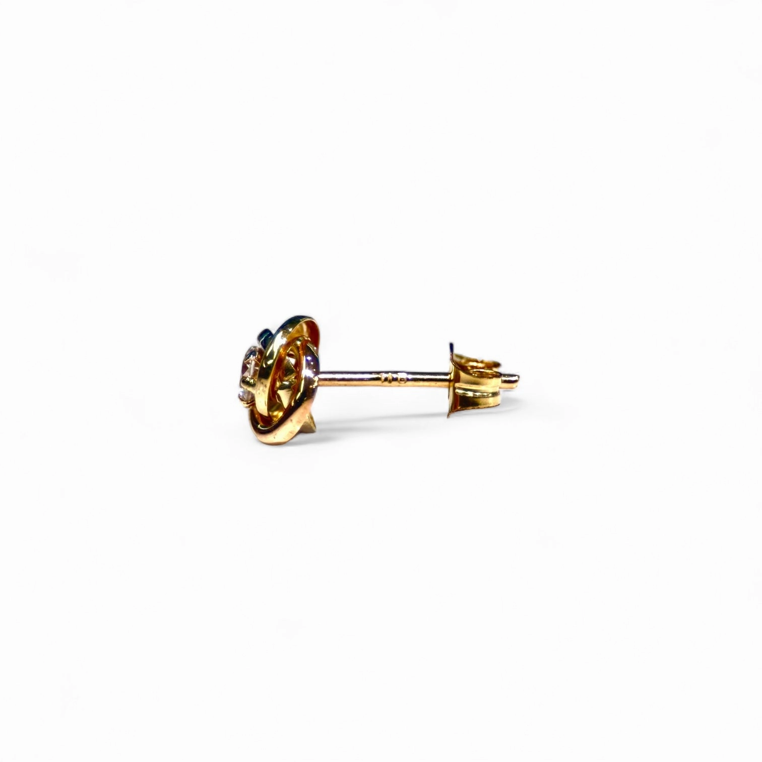 14k Triple Tone Small Knot Earrings With Center CZ Stone
