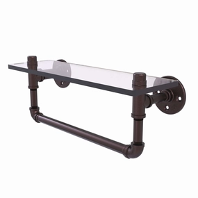 16" Glass Shelf with Towel Bar, Antique Bronze Finish