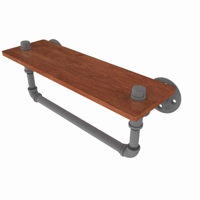 16" Ironwood Shelf with Towel Bar, Matt Gray Finish