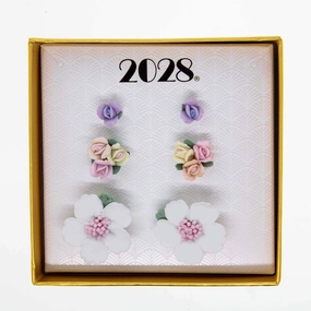 1928 Jewelry 3 Piece Porcelain Rose In A Box Earring Set