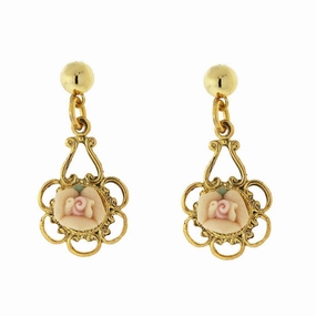 1928 Jewelry Porcelain Rose Drop Earrings