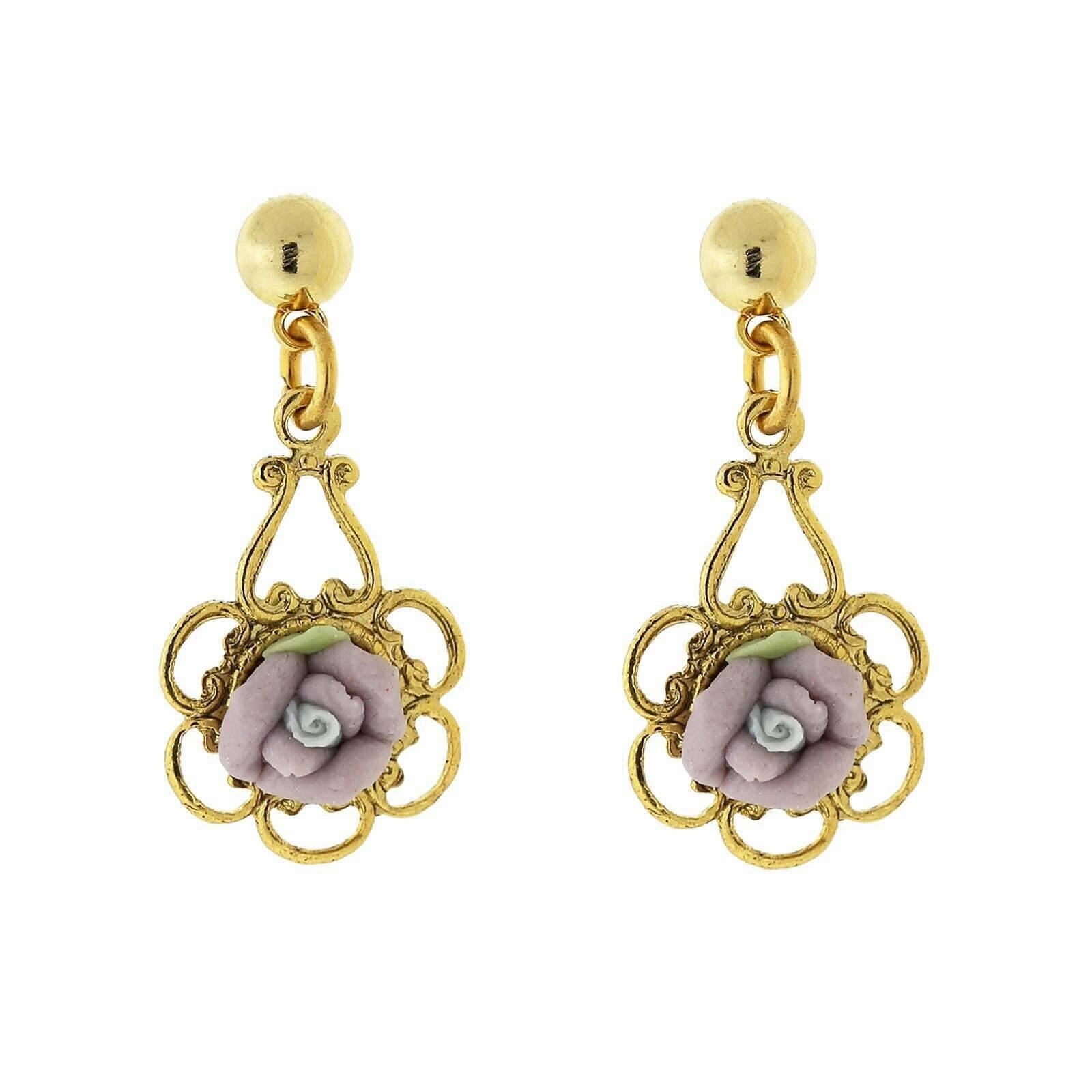 1928 Jewelry Porcelain Rose Drop Earrings