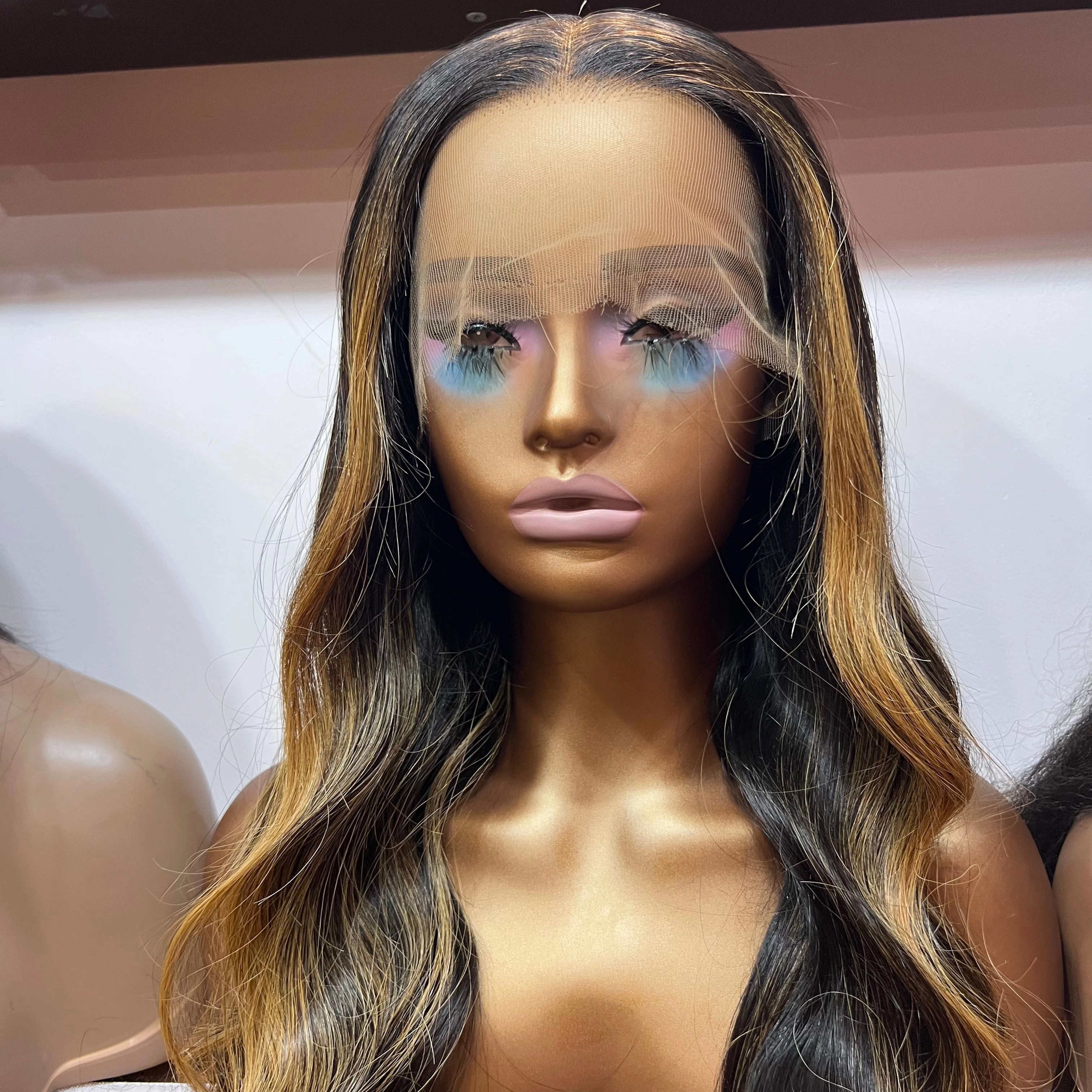 20" Luxury Blonde Brown Highlights - Human Hair Body Wave HD Lace Front Wig N252