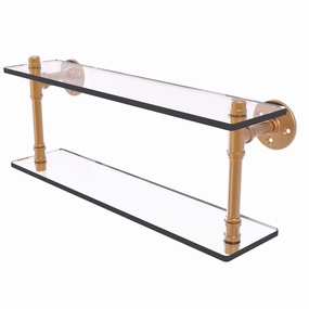 22" Double Glass Shelf, Brushed Bronze Finish