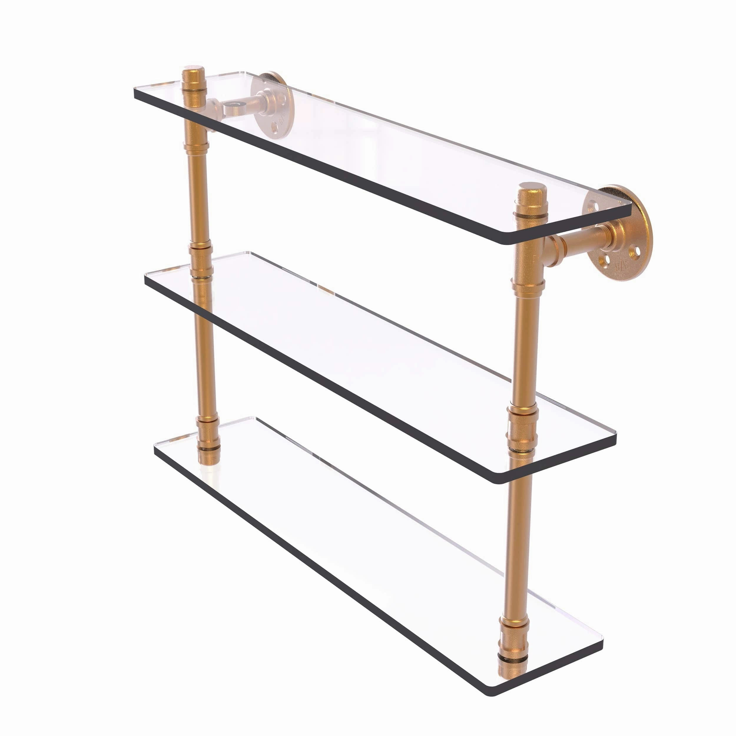 22" Triple Glass Shelf, Brushed Bronze Finish