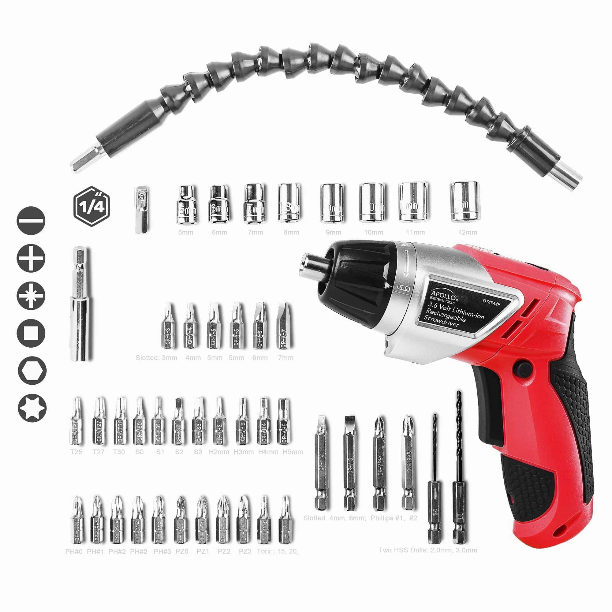 3.6V Lithium-Ion Rechargeable Screwdriver with 45 Piece Acce