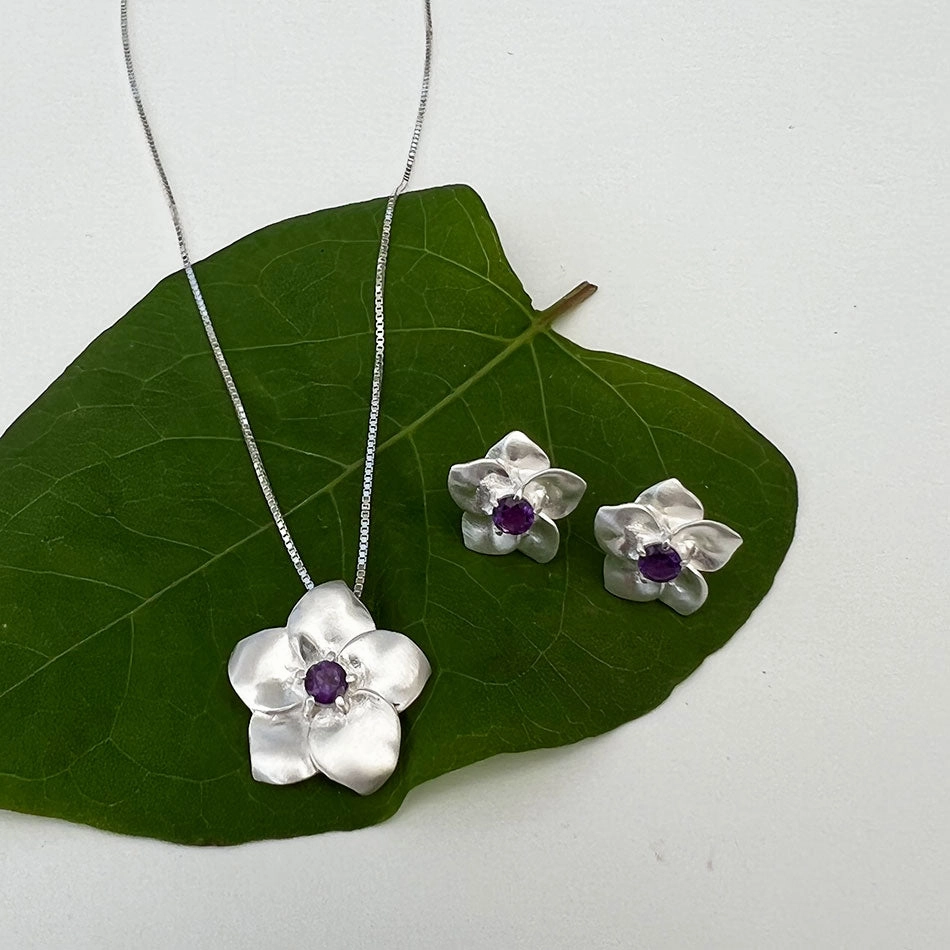 Amethyst Flower Necklace - Sterling Silver, Indonesia
