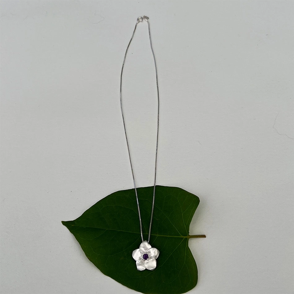 Amethyst Flower Necklace - Sterling Silver, Indonesia