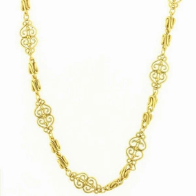 Antiquities Couture Gold Scrollwork Heart Filigree Chain Rope Necklace 46"