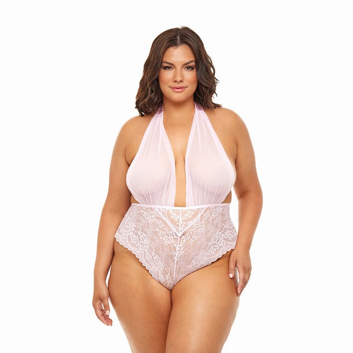 Aria Sheer Plunge Halter Teddy