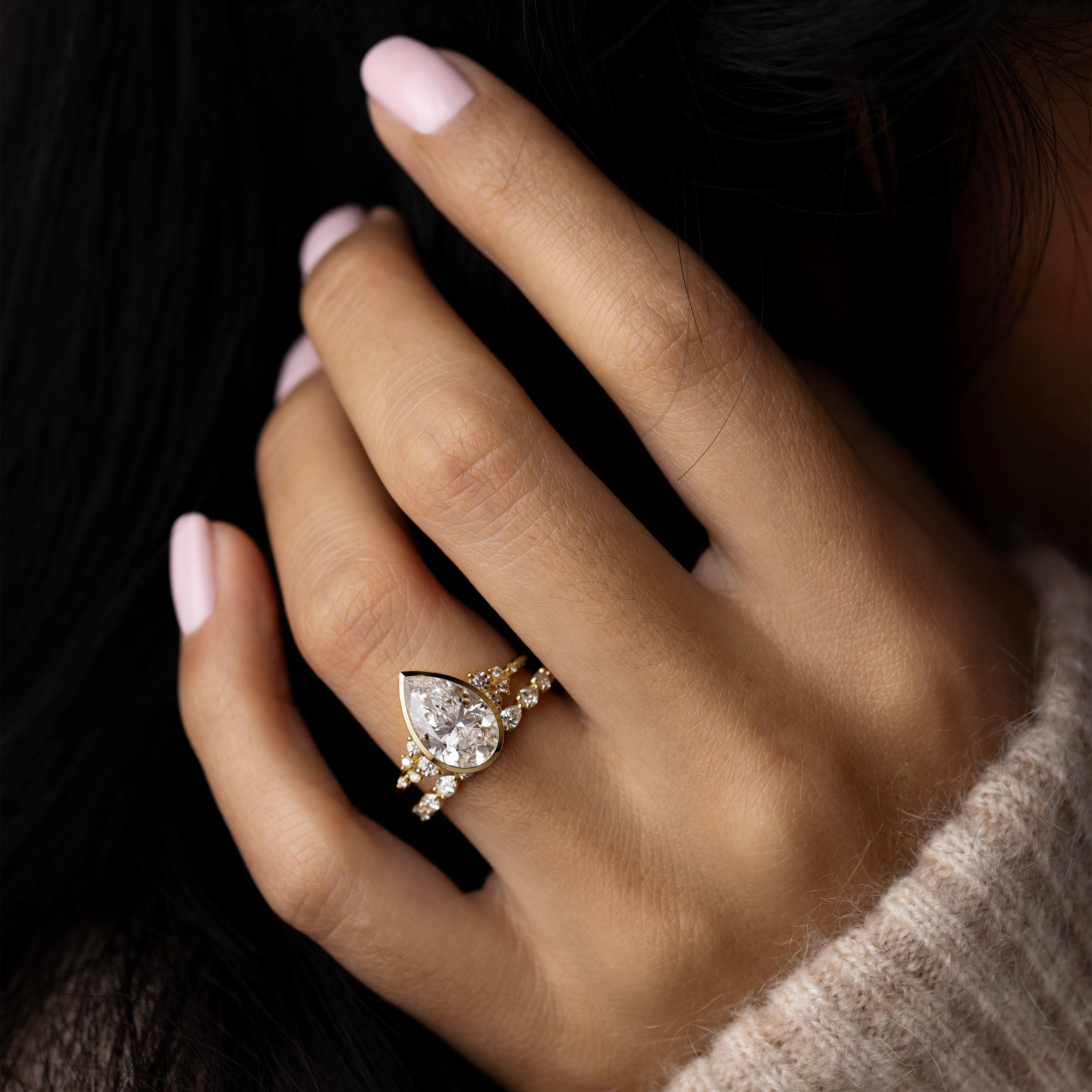 Bezel Snowdrift Ring, Pear Cut