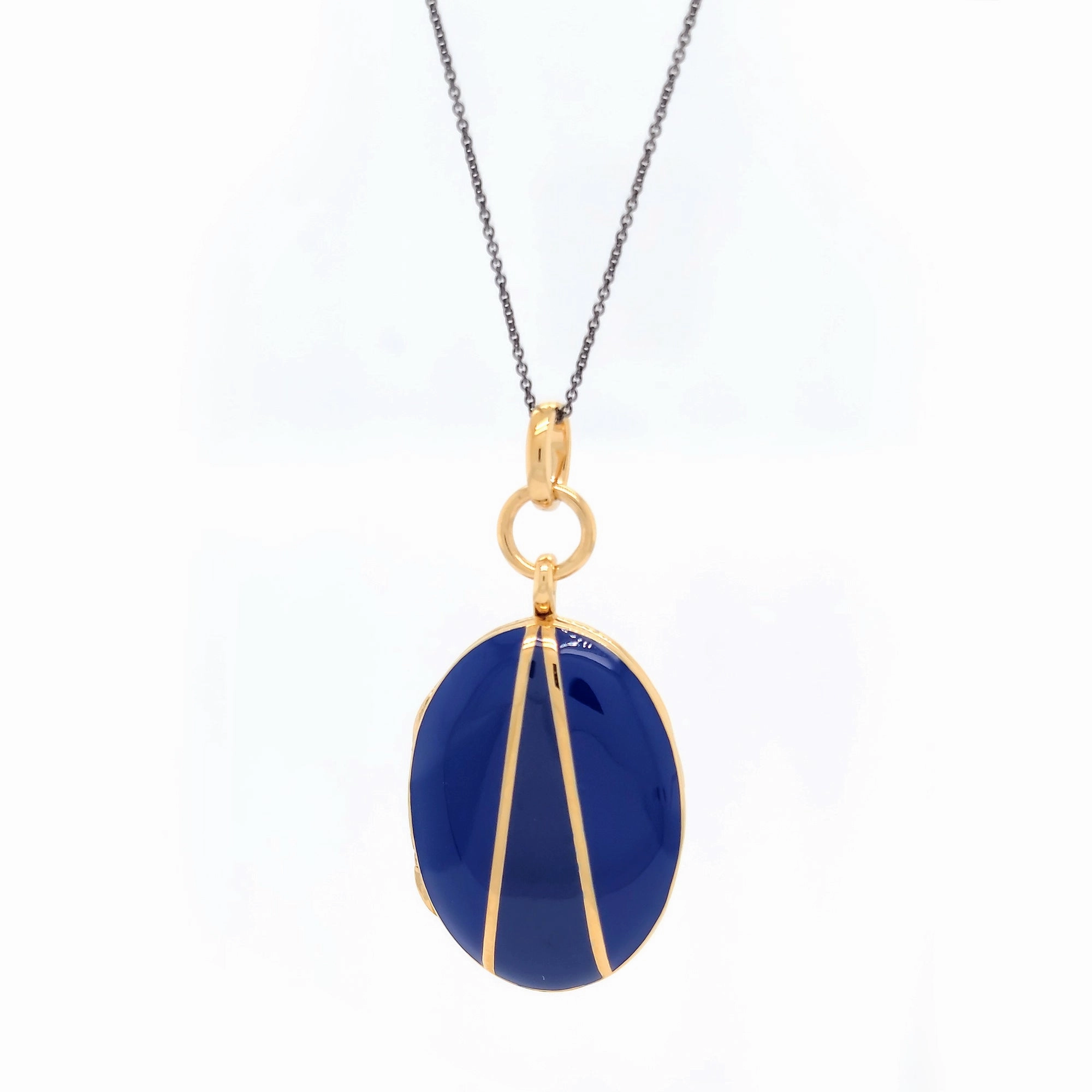 Blue Enamel Vermeil Oval Locket
