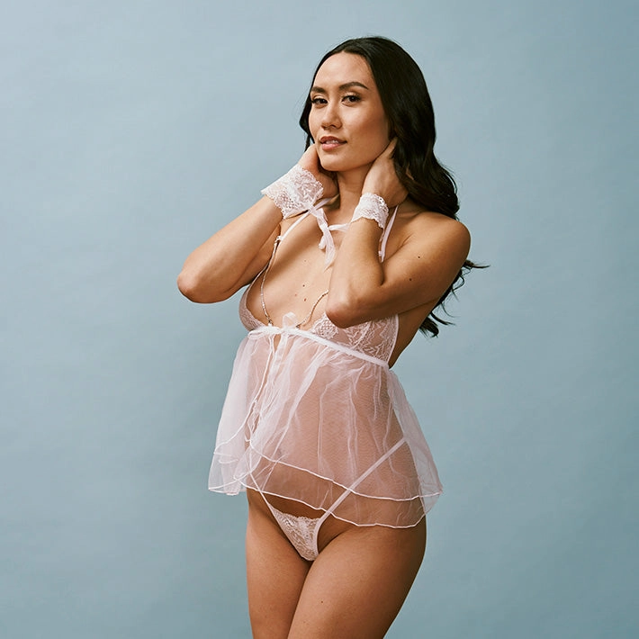 Bridal Babydoll & G-String with Lace Cuffs