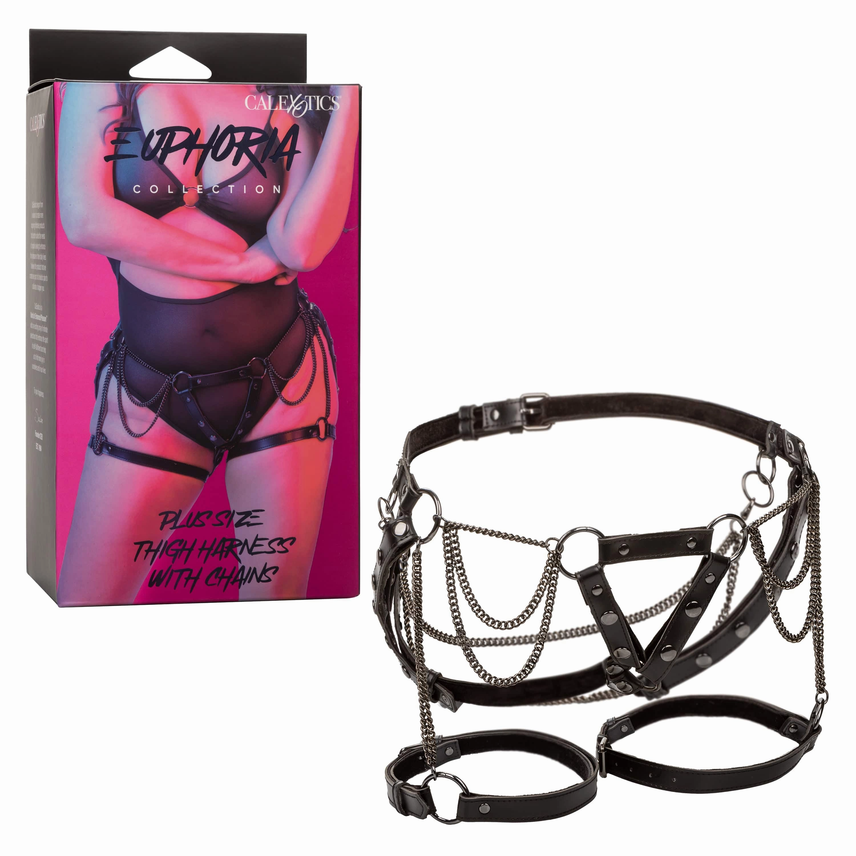 California Exotics - Euphoria Collection Plus Size Thigh Harness With Chains Dress Accessory (Black)