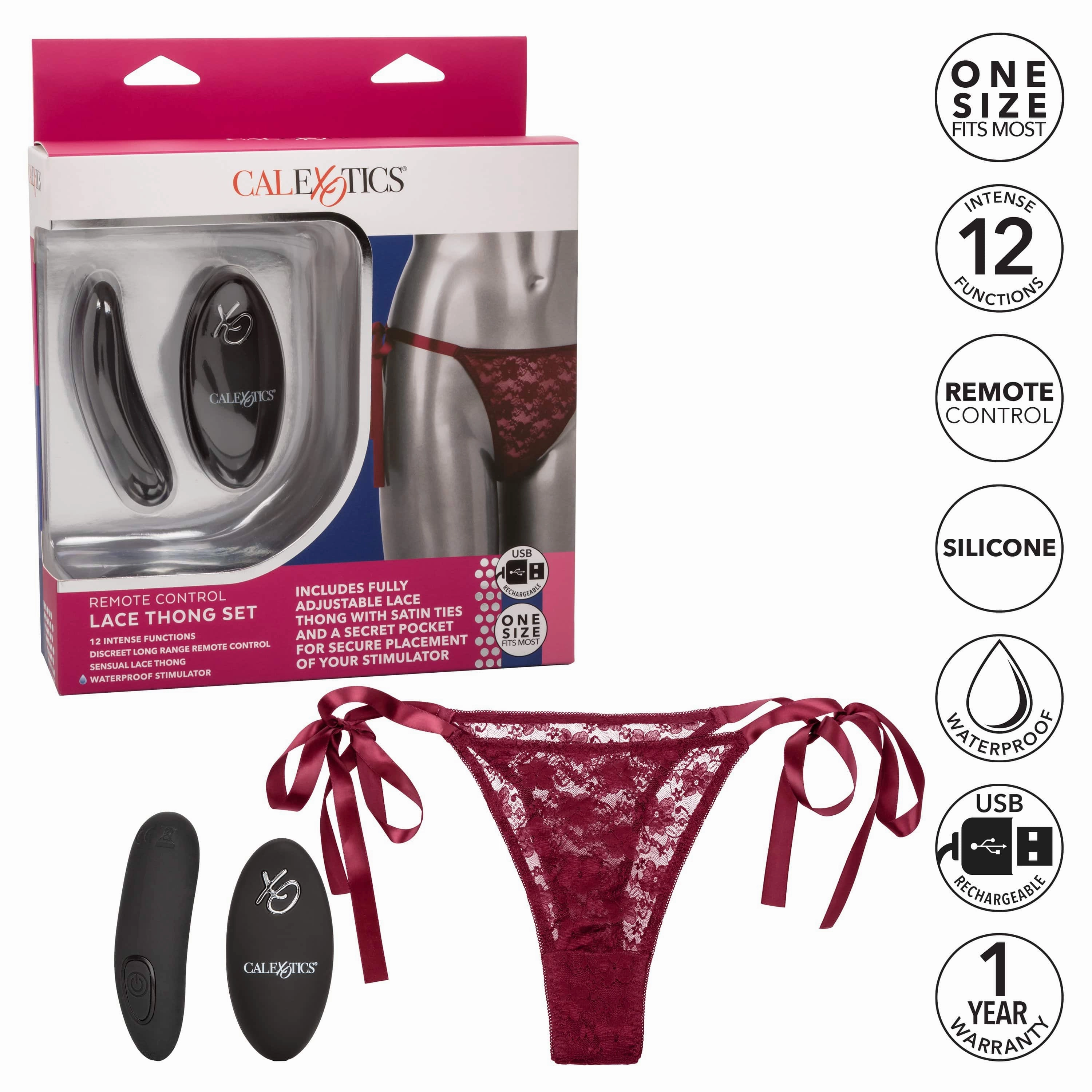 California Exotics - Remote Control Vibrating Lace Thong Set O/S