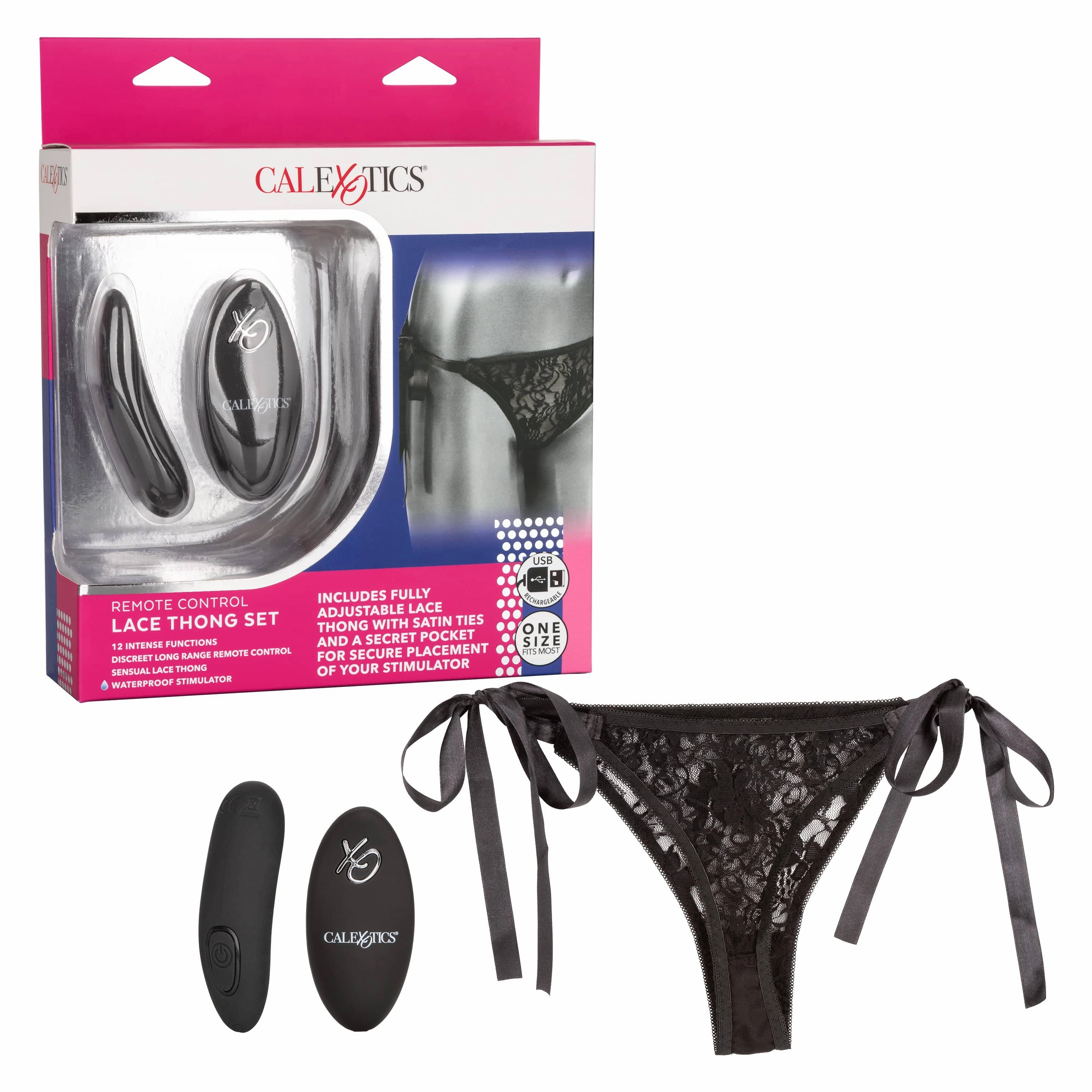 California Exotics - Remote Control Vibrating Lace Thong Set O/S