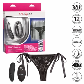 California Exotics - Remote Control Vibrating Lace Thong Set O/S