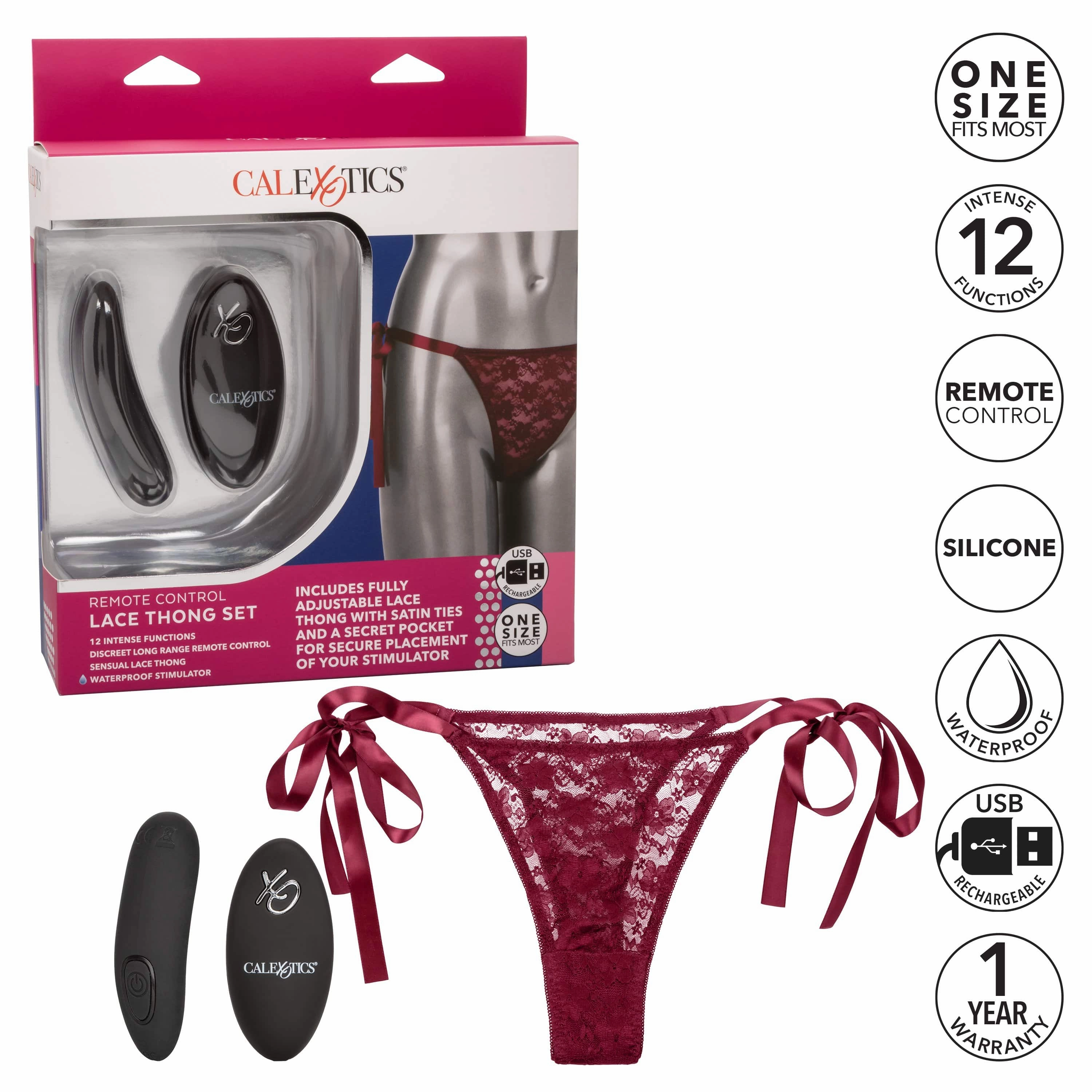 California Exotics - Remote Control Vibrating Lace Thong Set O/S