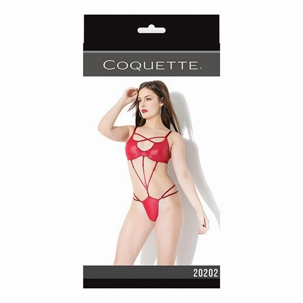 Coquette - Play Darque Matte Wet Look Teddy with Removable Connector Straps Costume O/S (Red)