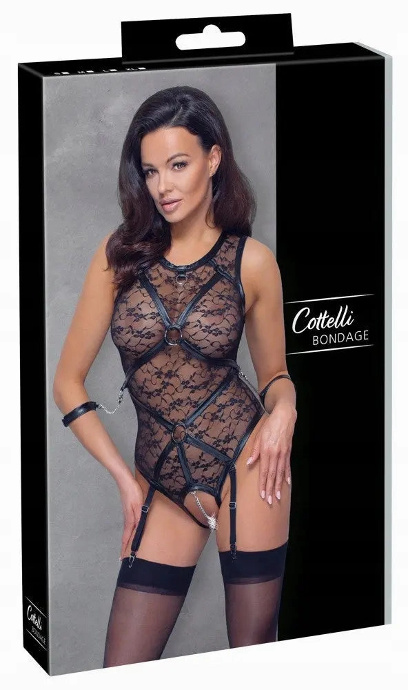 Cottelli BONDAGE - Leather and Lace Bondage Lingerie- Body Size: L