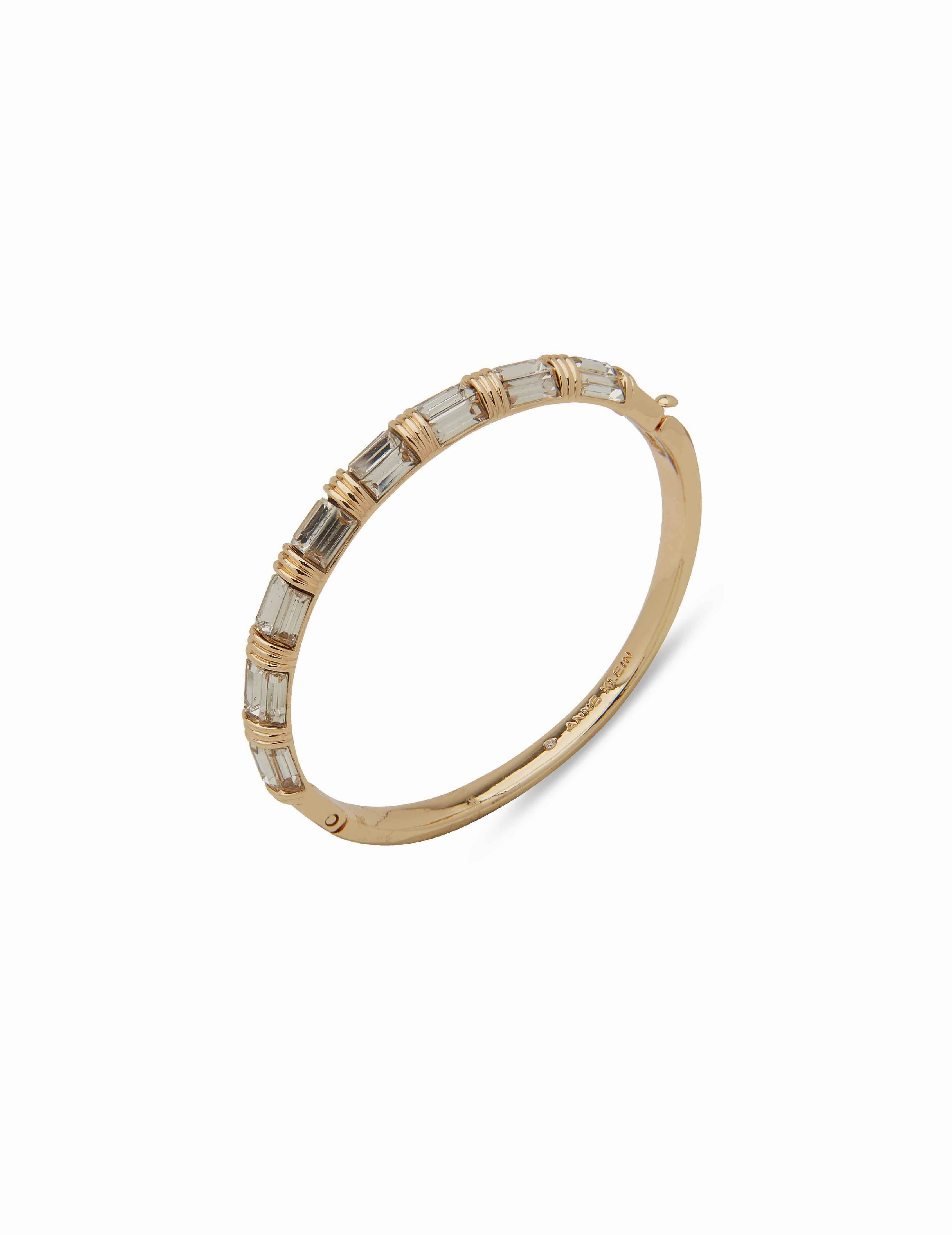 Crystal Oval Hinge Baguette Bangle Bracelet