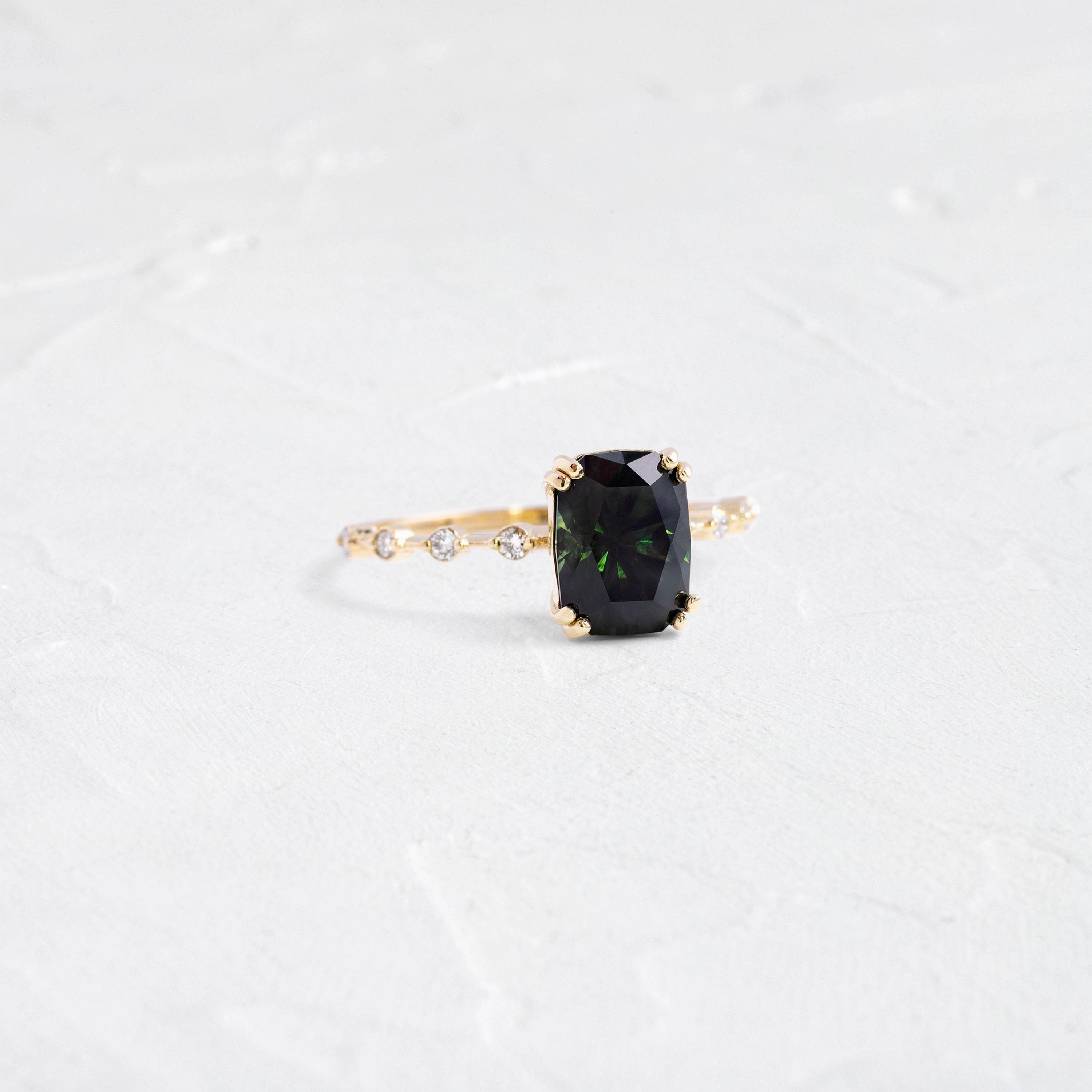 Distance Ring, 2.38ct. Dark Bluish-Green Thai Sapphire