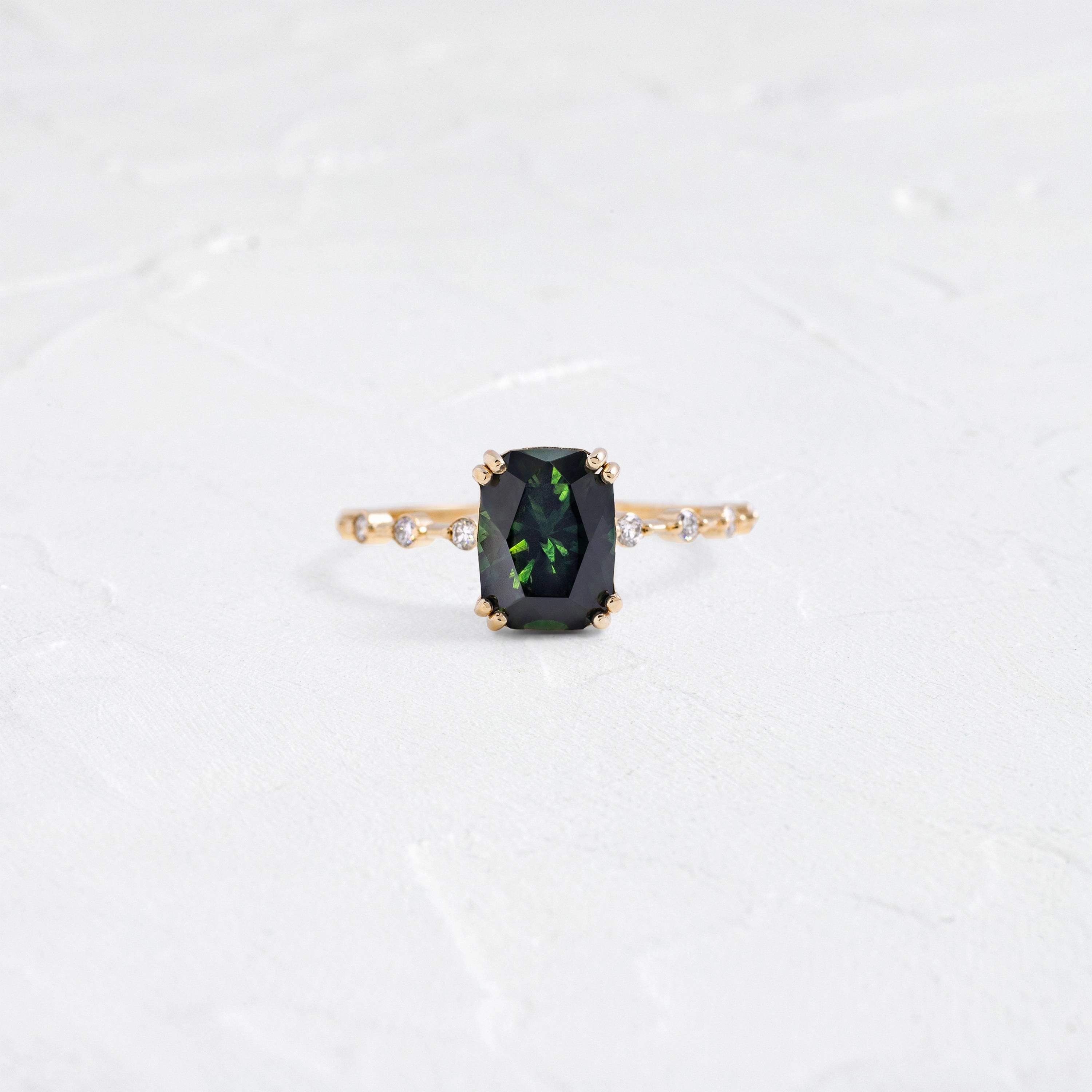 Distance Ring, 2.38ct. Dark Bluish-Green Thai Sapphire
