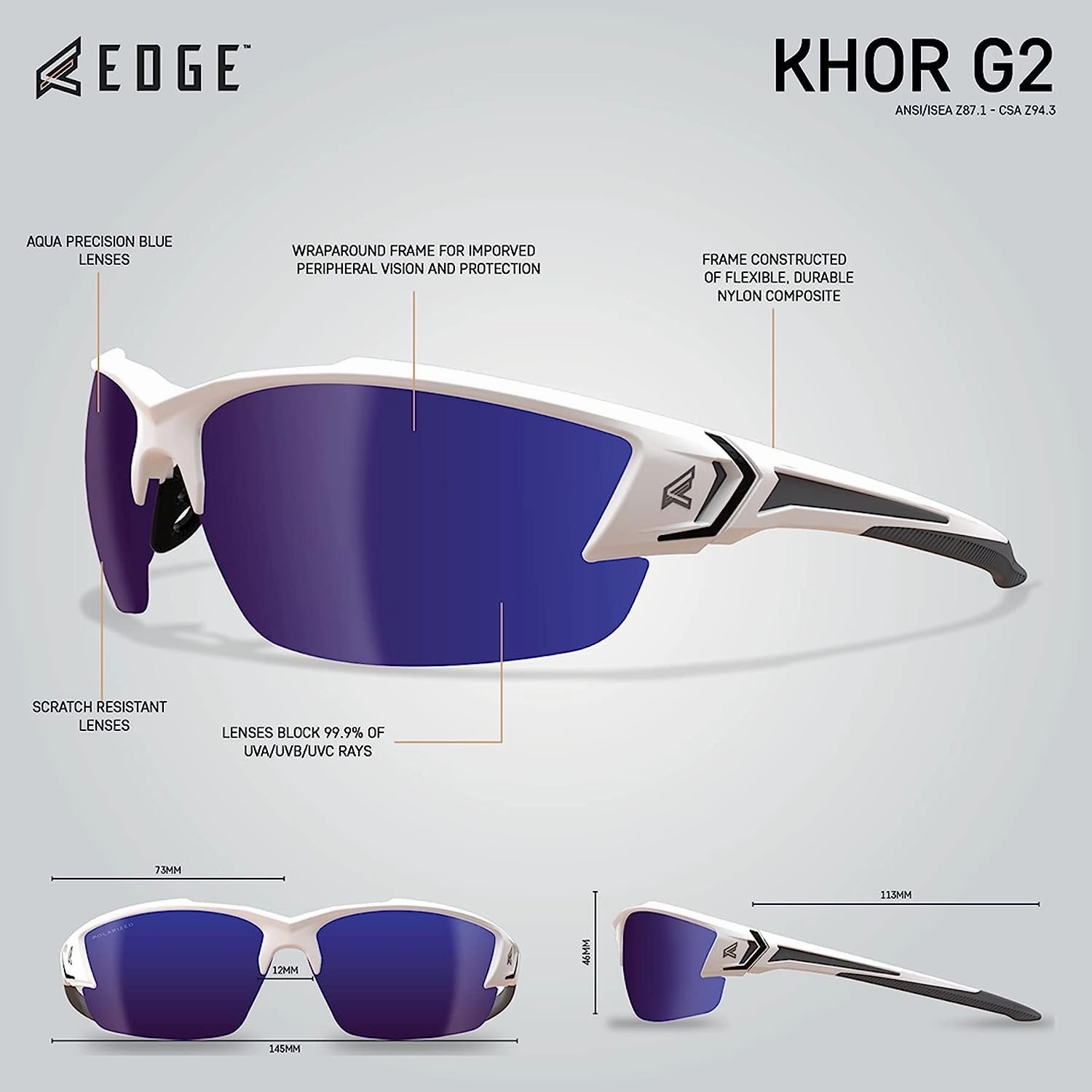 Edge TSDKAP248-G2 Khor G2-White Frame/Polarized Aqua Blue Mirror Lenses
