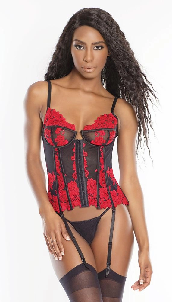Embroidered Bustier with Lace-up Back