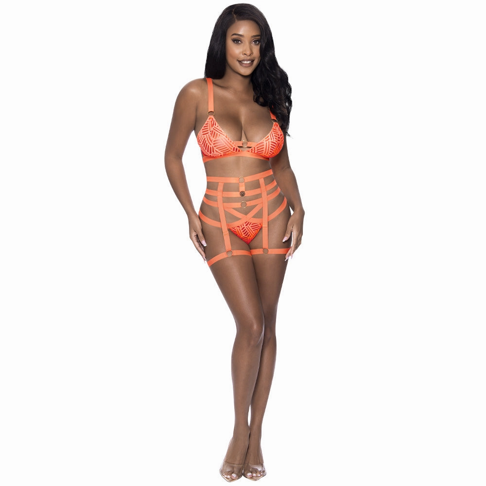 Exposed Rude Awakening Strappy Bralette, Garter & Panty Lingerie Set