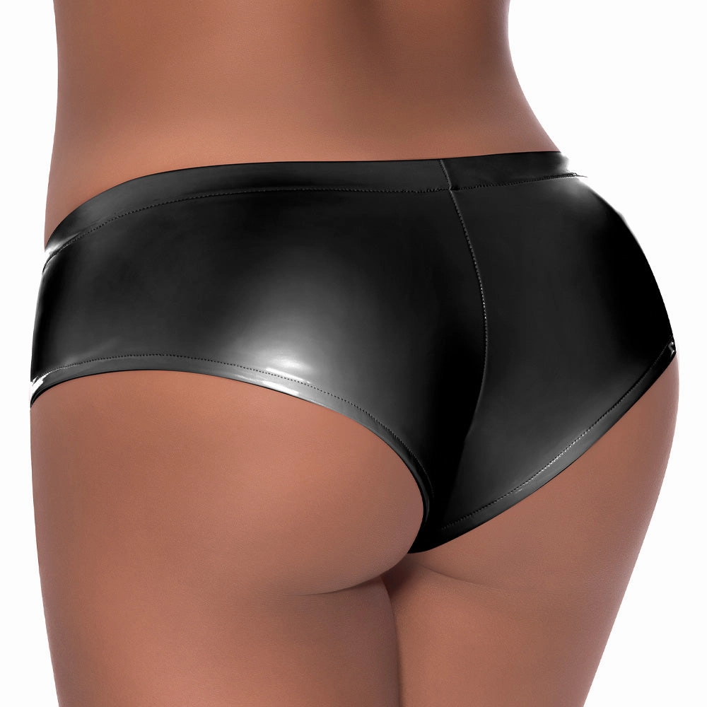Exposed Wet Look Low Rise Split Crotch Boy Short