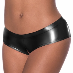 Exposed Wet Look Low Rise Split Crotch Boy Short