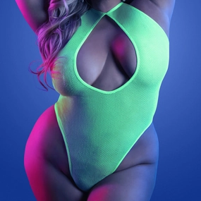 Fantasy Lingerie Glow Nocturnal Halter Keyhole Thong Teddy - Curvy