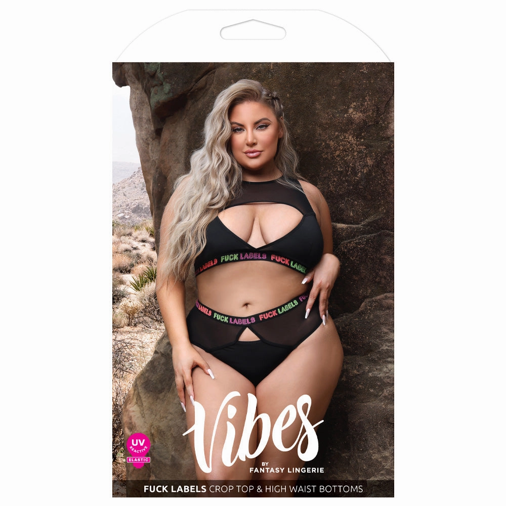 Fantasy Lingerie Vibes Fuck Labels Keyhole Crop Top & Panty - Curvy