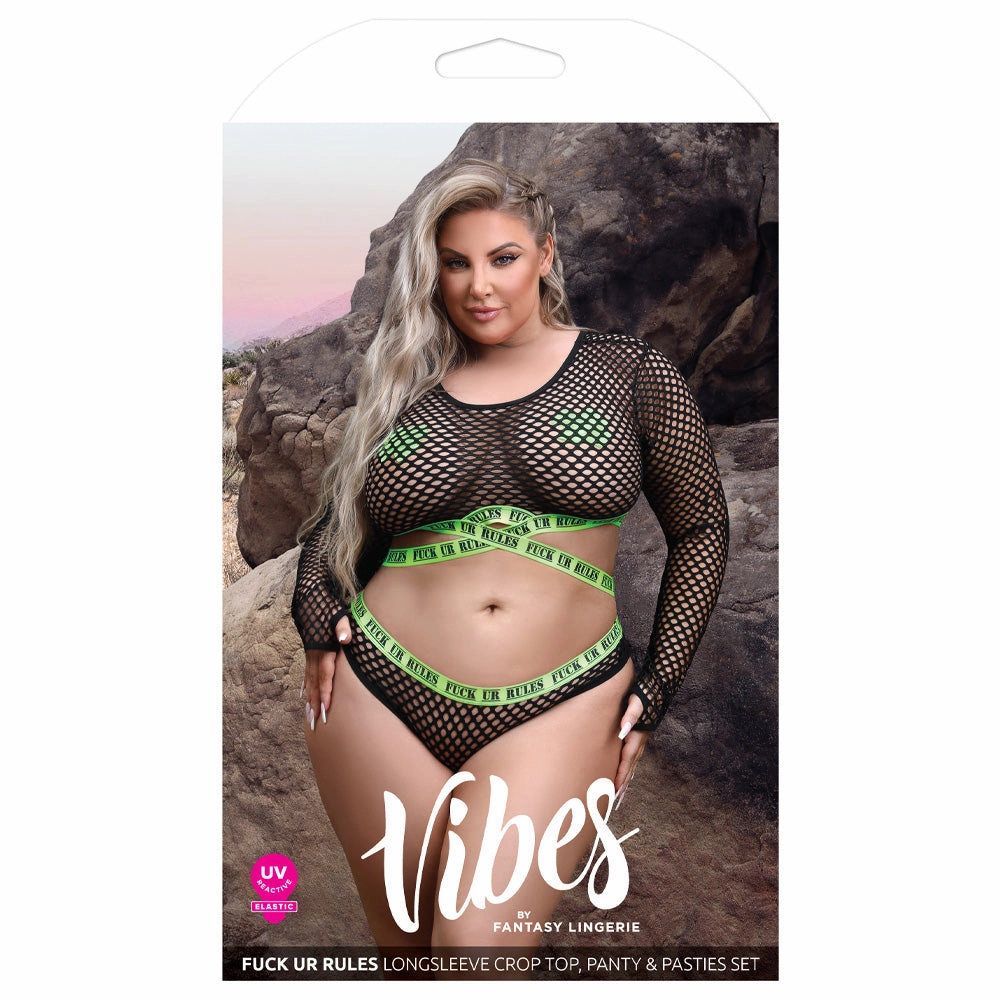 Fantasy Lingerie Vibes Fuck Ur Rules Top, Panty & Pasties Set - Curvy