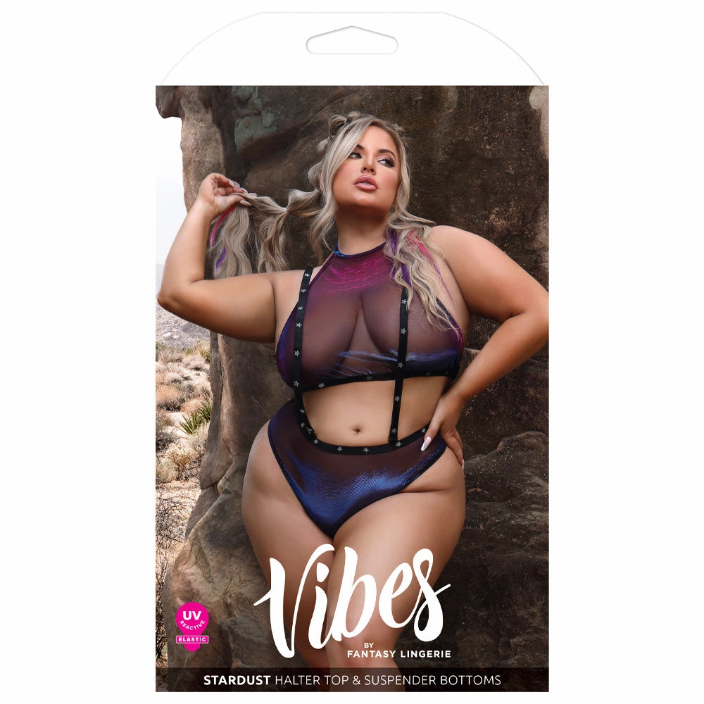 Fantasy Lingerie Vibes Stardust Halter Top & Suspender Bottoms - Curvy