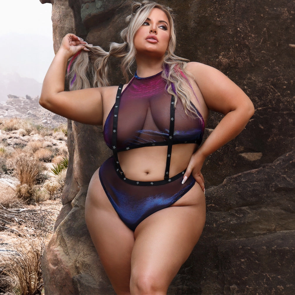 Fantasy Lingerie Vibes Stardust Halter Top & Suspender Bottoms - Curvy