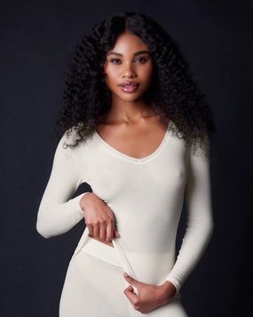 Fine Rib V Neck Long Sleeve