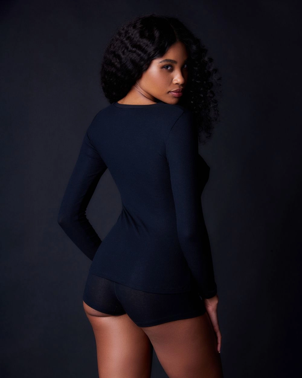 Fine Rib V Neck Long Sleeve