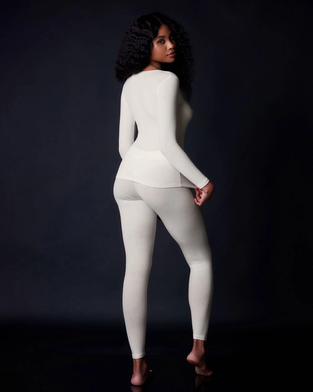 Fine Rib V Neck Long Sleeve
