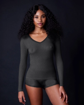 Fine Rib V Neck Long Sleeve