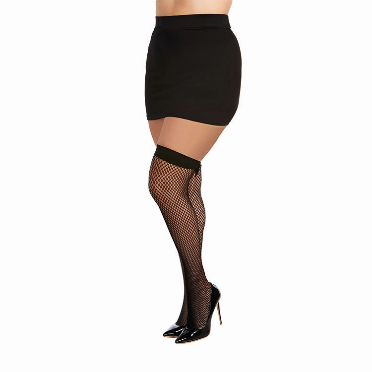 Fishnet Thigh Highs with Vinyl Bow Backseams