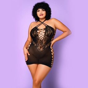 Glitter Innocent Touch Criss-Cross Cutout Halter Chemise - Curvy