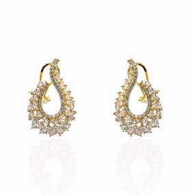 Gold Plated Dressy Open Oval Earrings with Marquis shaped CZs