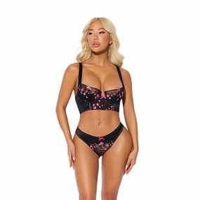 Harper Embroidered Mesh Micro Longline Bra & Thong Set