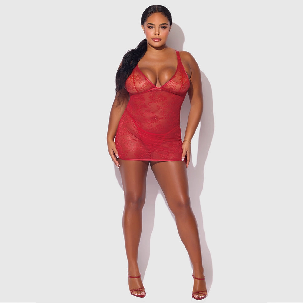 House of Desire Kiki Strappy Back Lace Chemise & G-String - Curvy