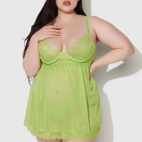 House of Desire Shavon Sheer Chiffon Babydoll & Thong - Curvy