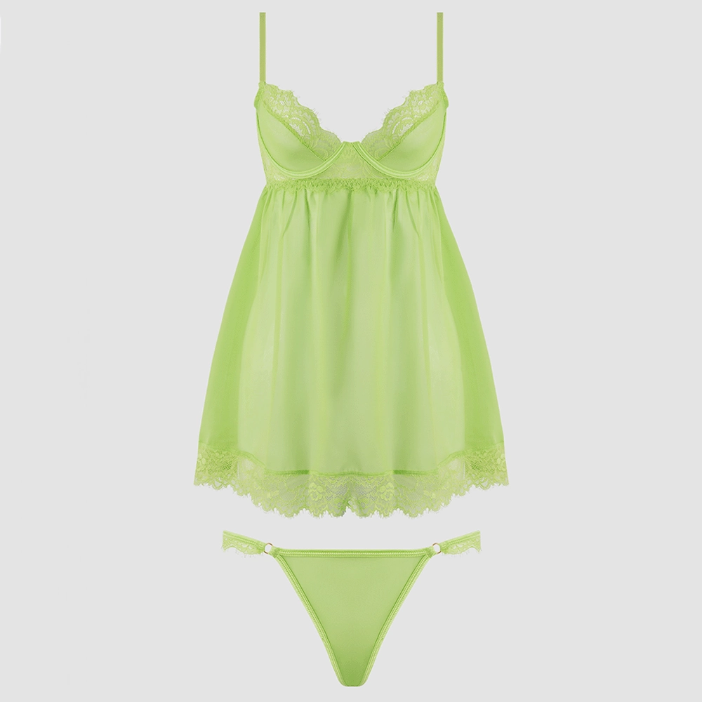 House of Desire Shavon Sheer Chiffon Babydoll & Thong