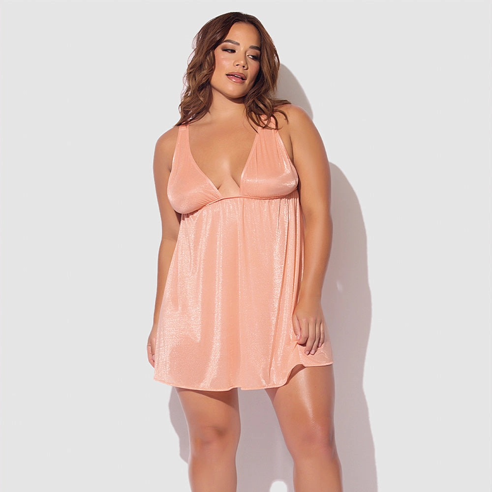 House of Desire Yvone Shimmer Mesh Babydoll & G-String - Curvy