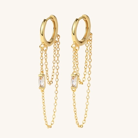 Huggie Hoop Chain Drop Earrings